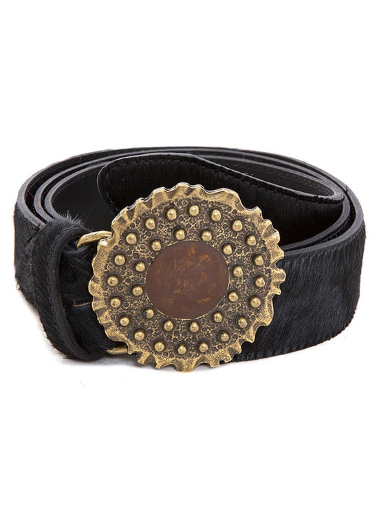 Black hair on‎ hide belt Cowhide Belts - Speckled Black Hair On Hide — Farmericana  main image 3