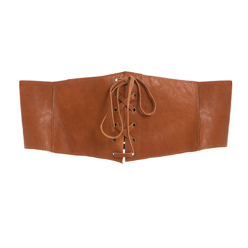Brown Waist Corset Wide Leather Belt Elastic Corset Leather Etsy