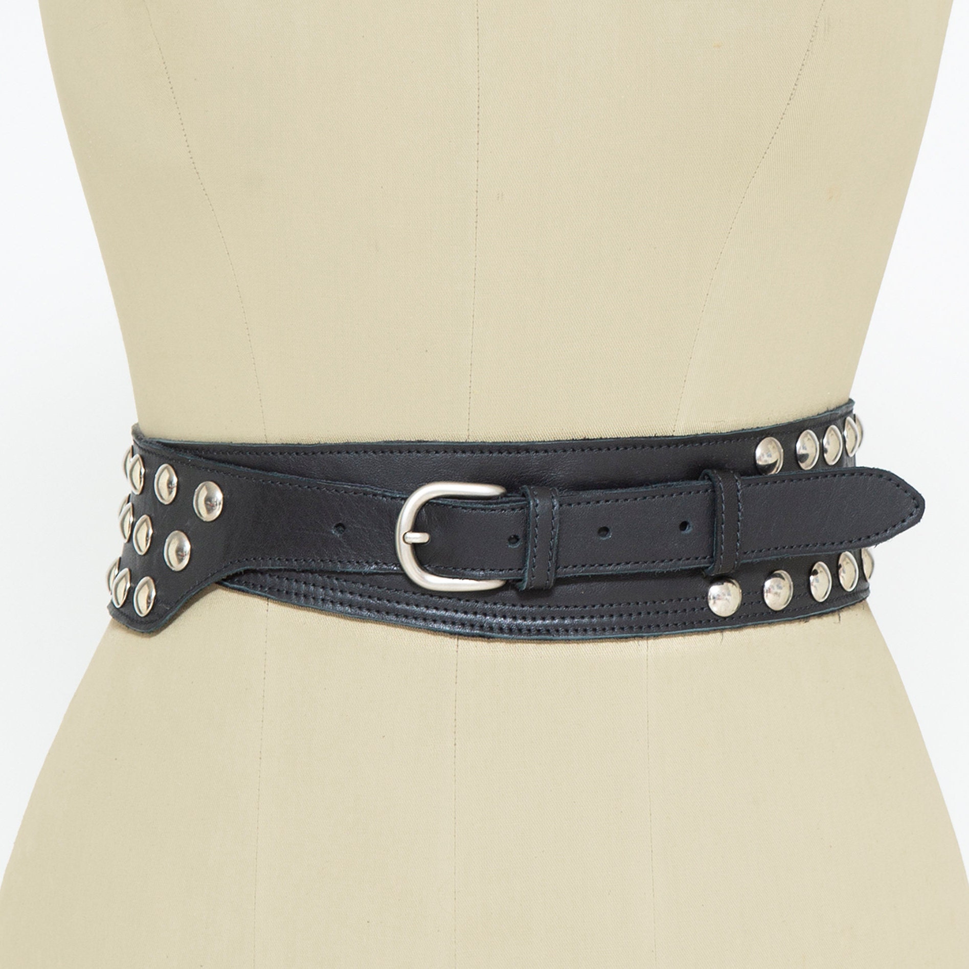 Womens Wide Pant Belt with Studded Details Adjustable Heavy Metal Studded Belt - Belts | Canton Collective main image 2