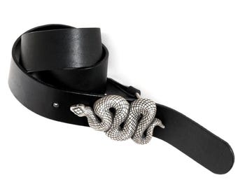 Snake Buckle Belt, Goth Waist Belt, Medieval Leather Belt for Women with Serpent Buckle, Snake Lover Gift