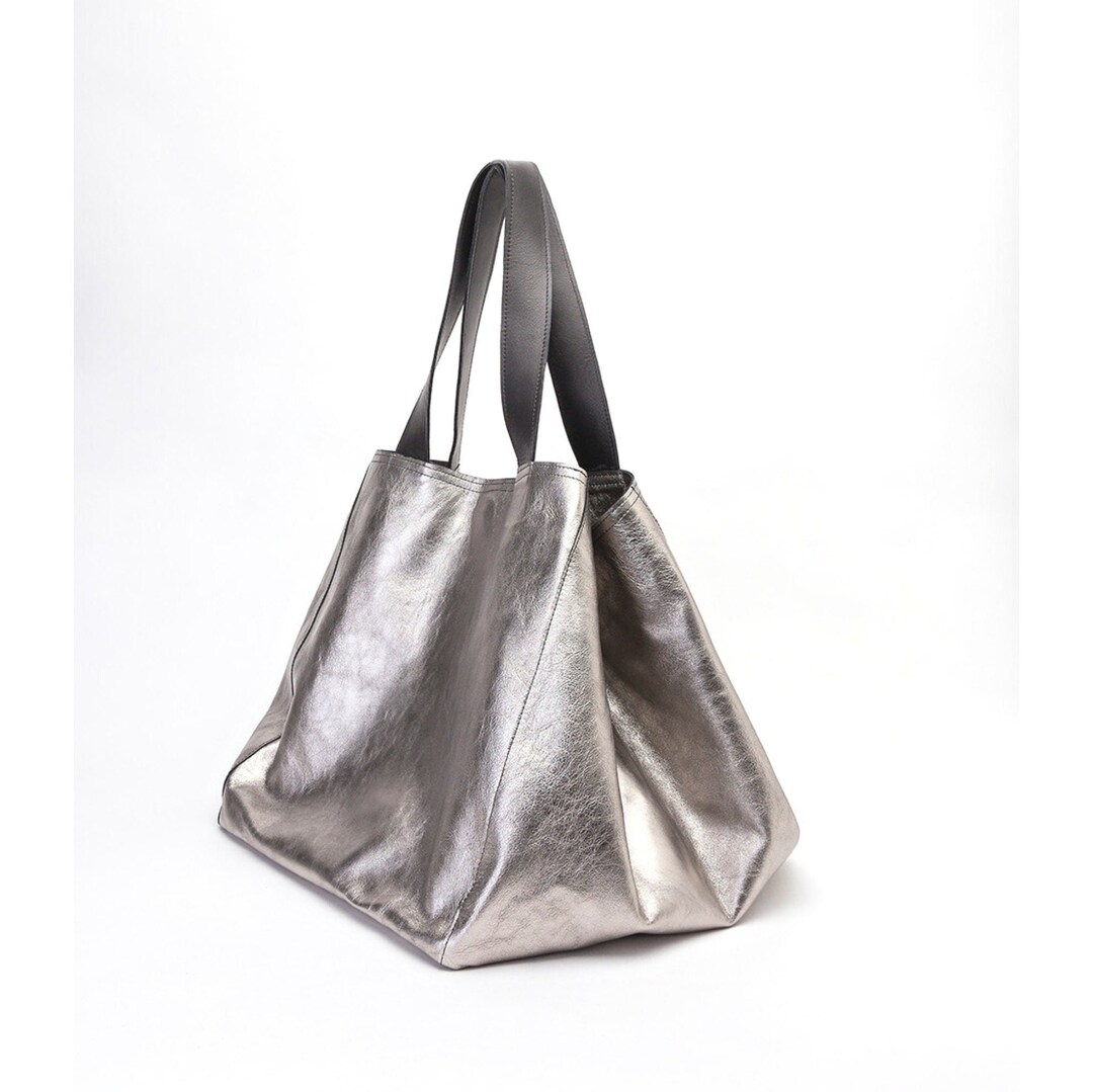 Extra Large Tote Bag, Silver Leather Tote, Oversized Bag Handmade With ...
