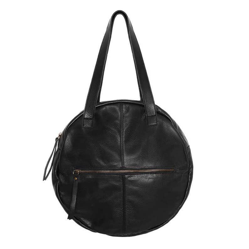 Black Round Leather Bag Circle Leather Purse Black Roomy Etsy