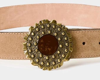 Vintage orange brown handmade wide leather belt Vintage 80s Orange Wide Belt – Textured Faux Leather, Size  main image 2
