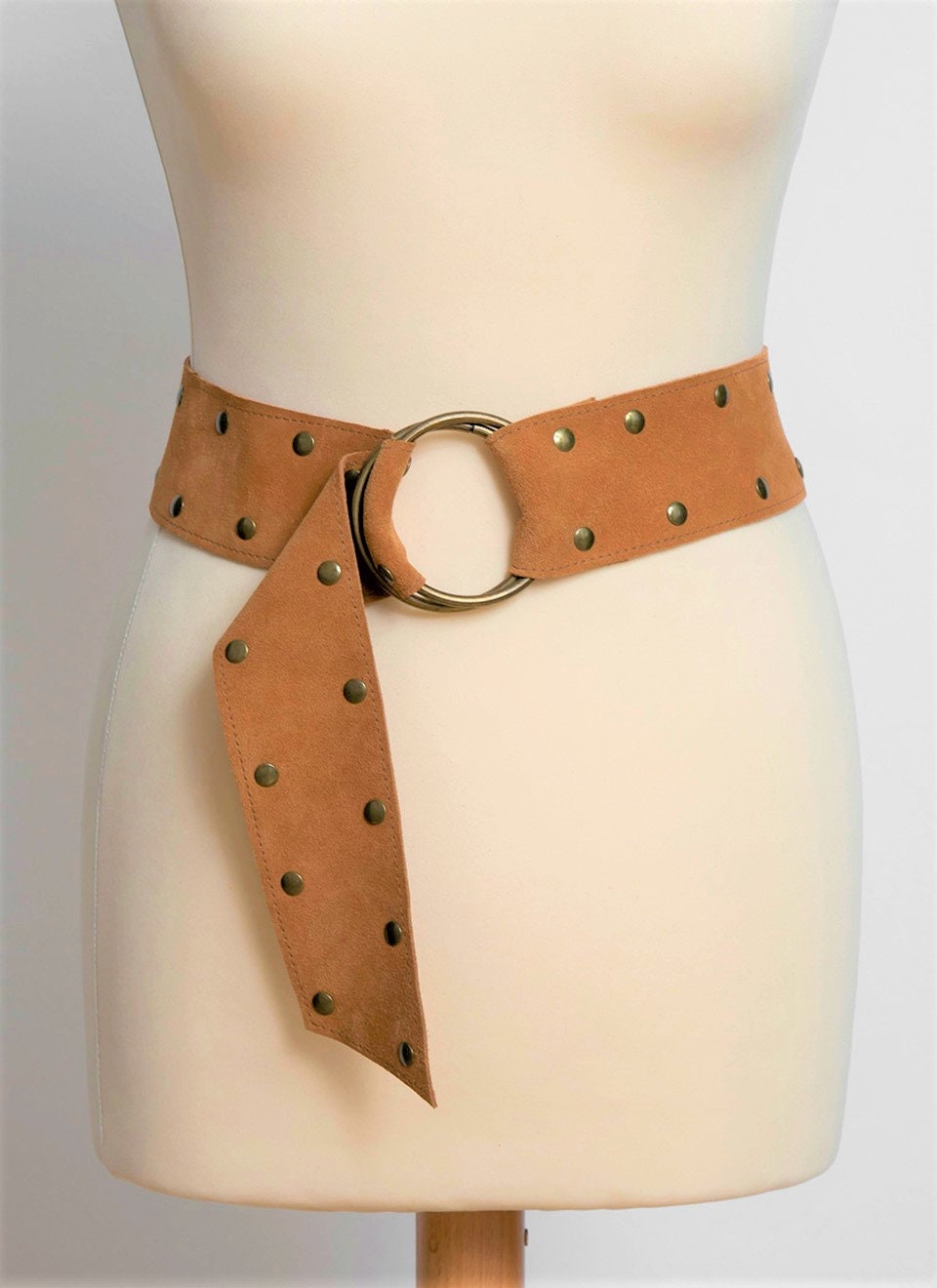 Leather ring belt waist cincher belt Suede belt Brown Wide Etsy