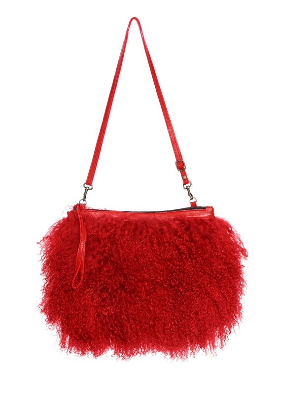 red fur handbag