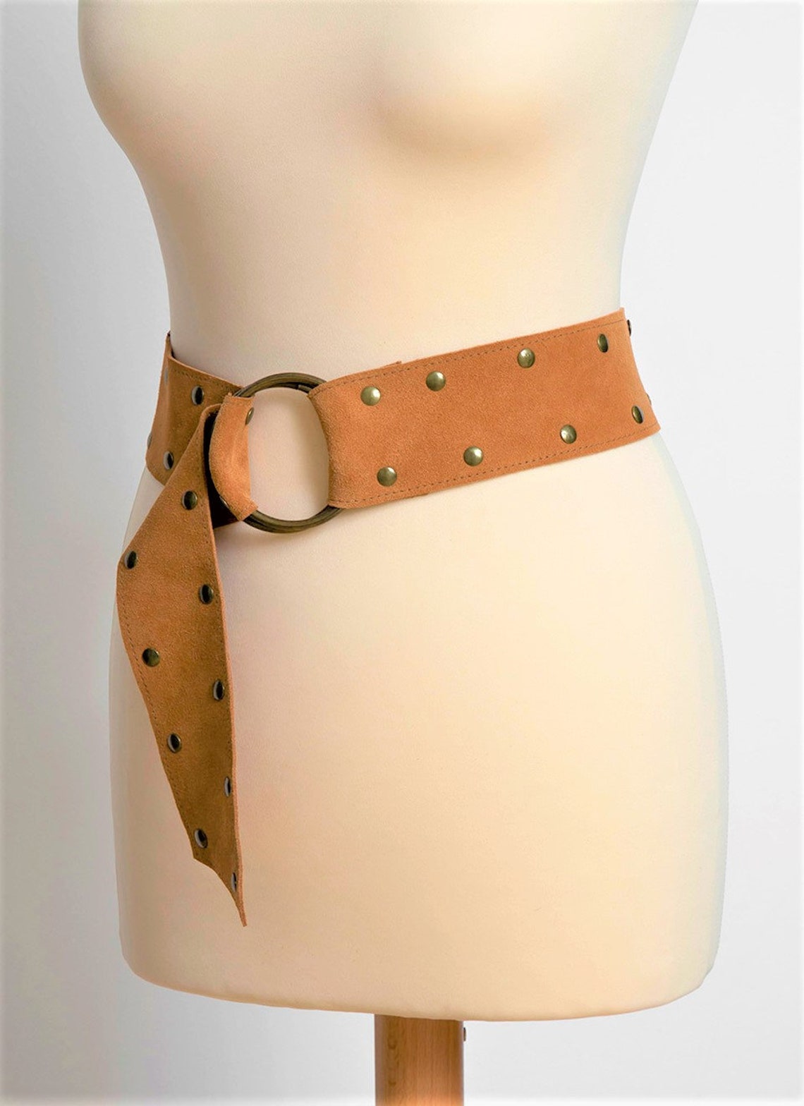 Leather ring belt waist cincher belt Suede belt Brown Wide Etsy