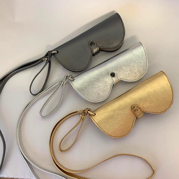 Glasses Case Handmade With Metallic Leather, Luxury Eyewear Pouch