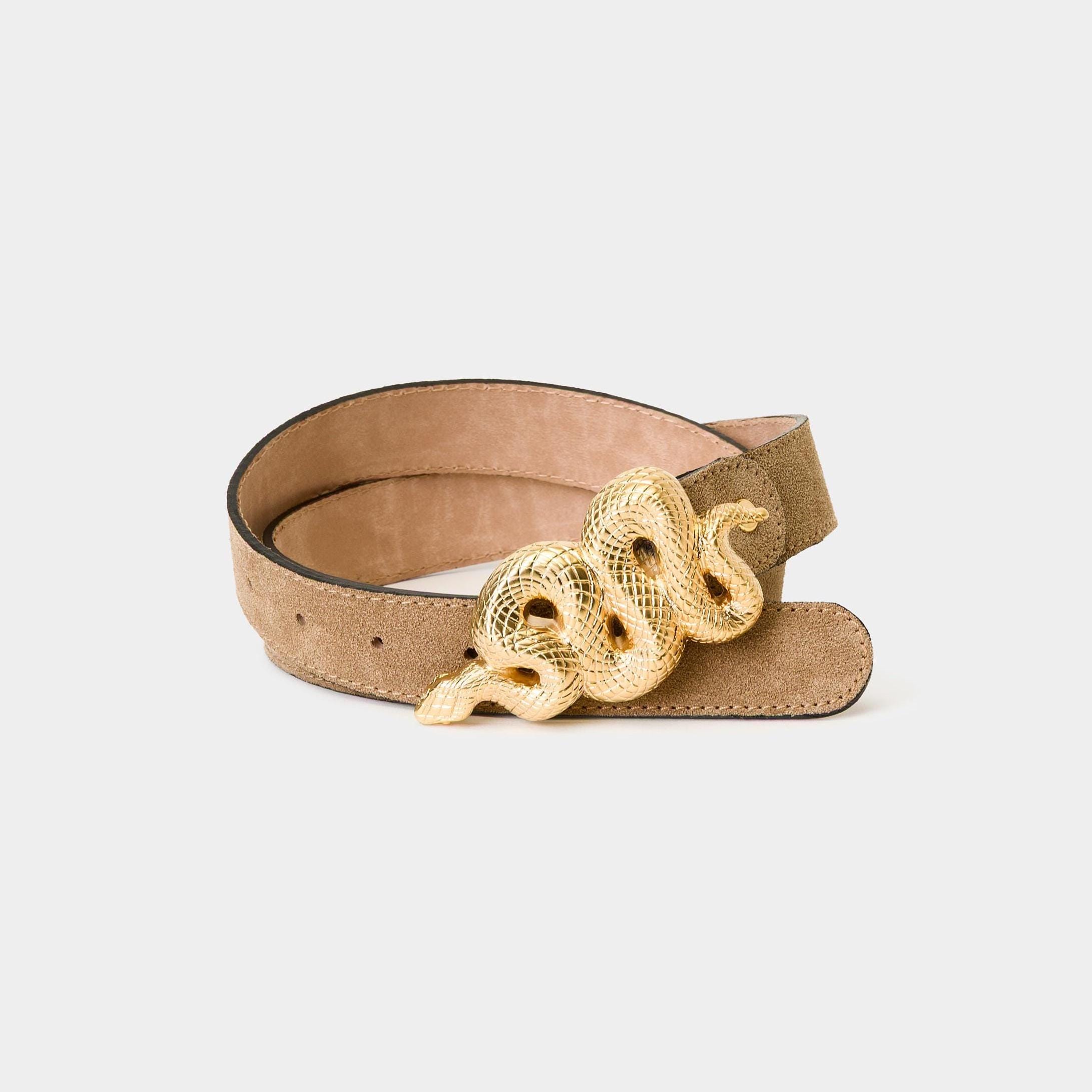 Handmade Suede Leather Belt With Gold Snake Buckle - Etsy display picture 1