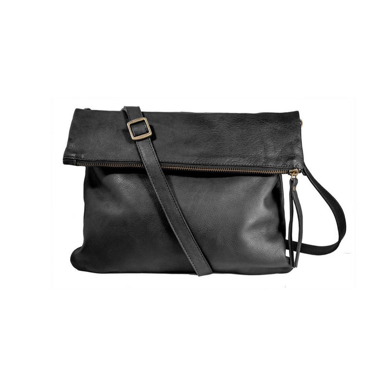 Foldover Crossbody Black Leather Clutch Clutch Shoulder Bag Etsy