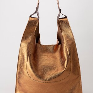 Gold Leather Tote, Metallic Leather Bag, Golden Tote Bag, Gold Leather Shoulder Bag for Women, Genuine Leather Tote, Gift for Mom Bronze