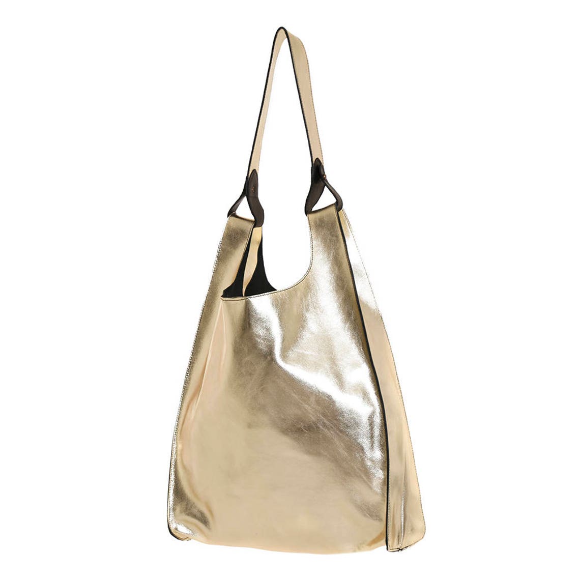 Gold leather shoulder bag metallic leather tote bag shiny | Etsy