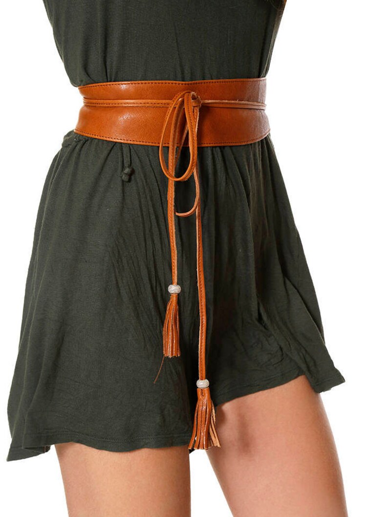 Leather tassel belt brown obi belt sash belt leather waist Etsy