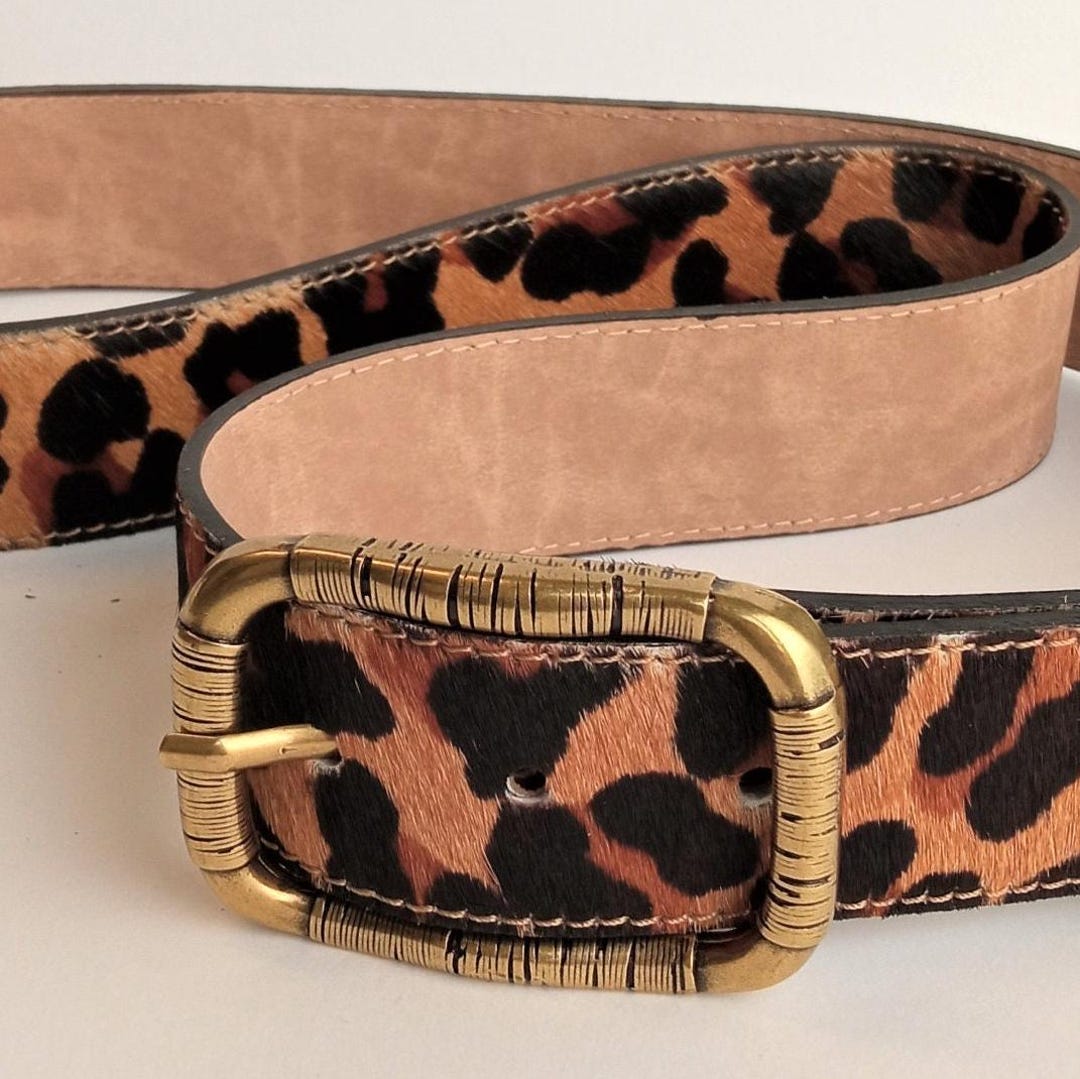 Leopard print calf hair wide belt with oversized square buckle Accessories | Leopard Print Calf Hair Wide Belt With  main image 4