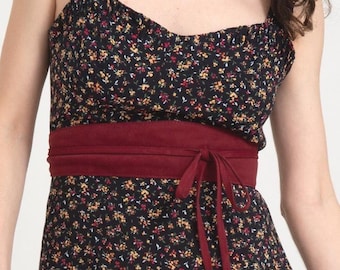 Burgundy Obi Belt, Handmade Wide Suede Wrap Tie Belt for Women