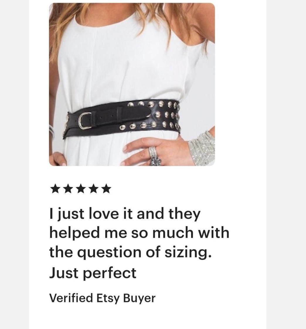 Wide Black Studded Belt for Women, Edgy Leather Belt With  display picture 1