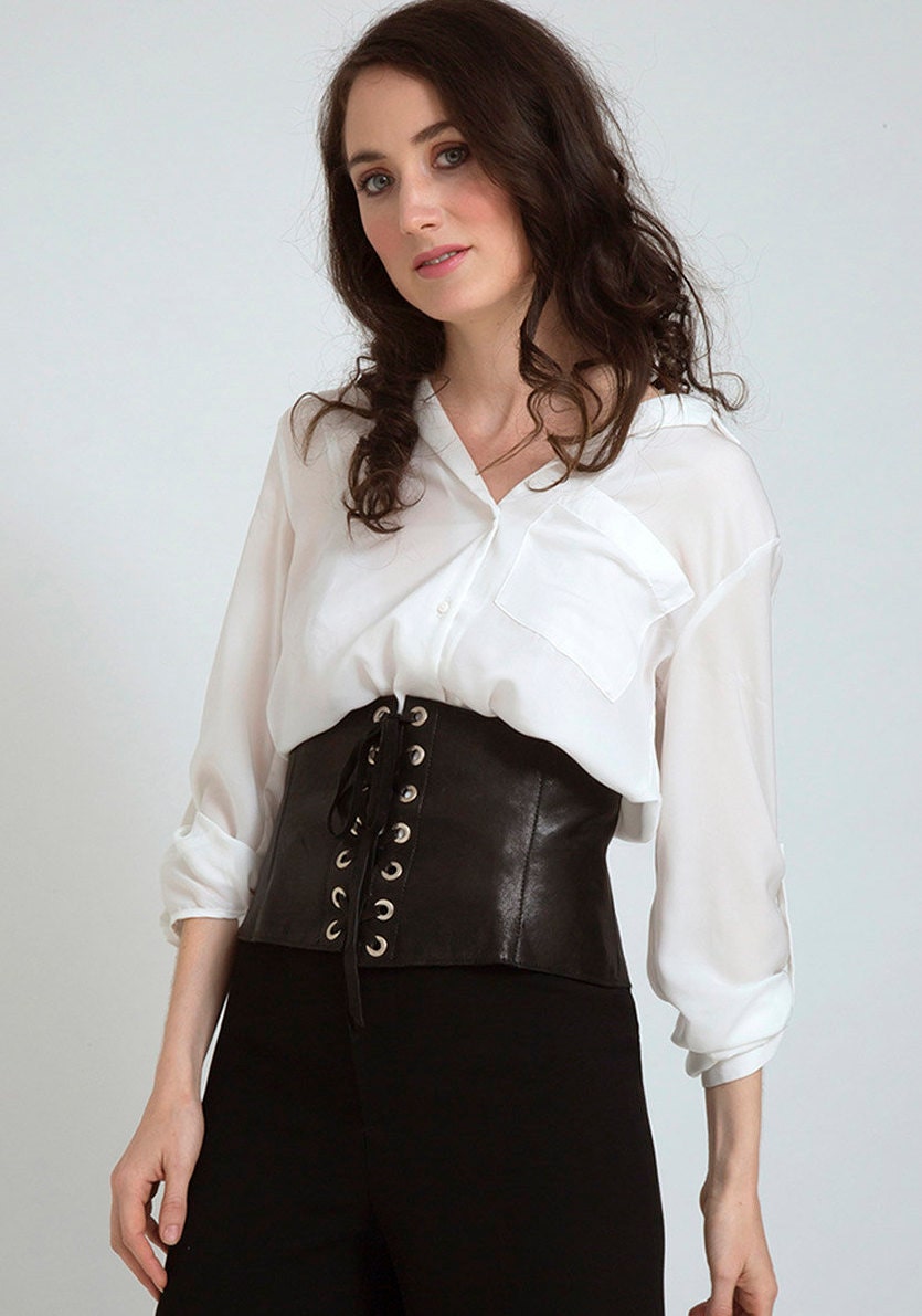 Wide Faux Leather Lacing Corset Belt with snaps : CB-920S
