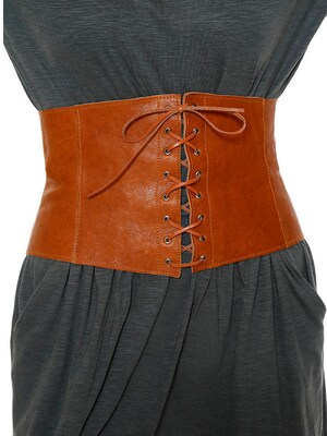 Ceinture Corset Pour Femme En Cuir PU - Lacets Avant, élastique, Style Rétro, Pour Halloween, Cosplay, Quotidien