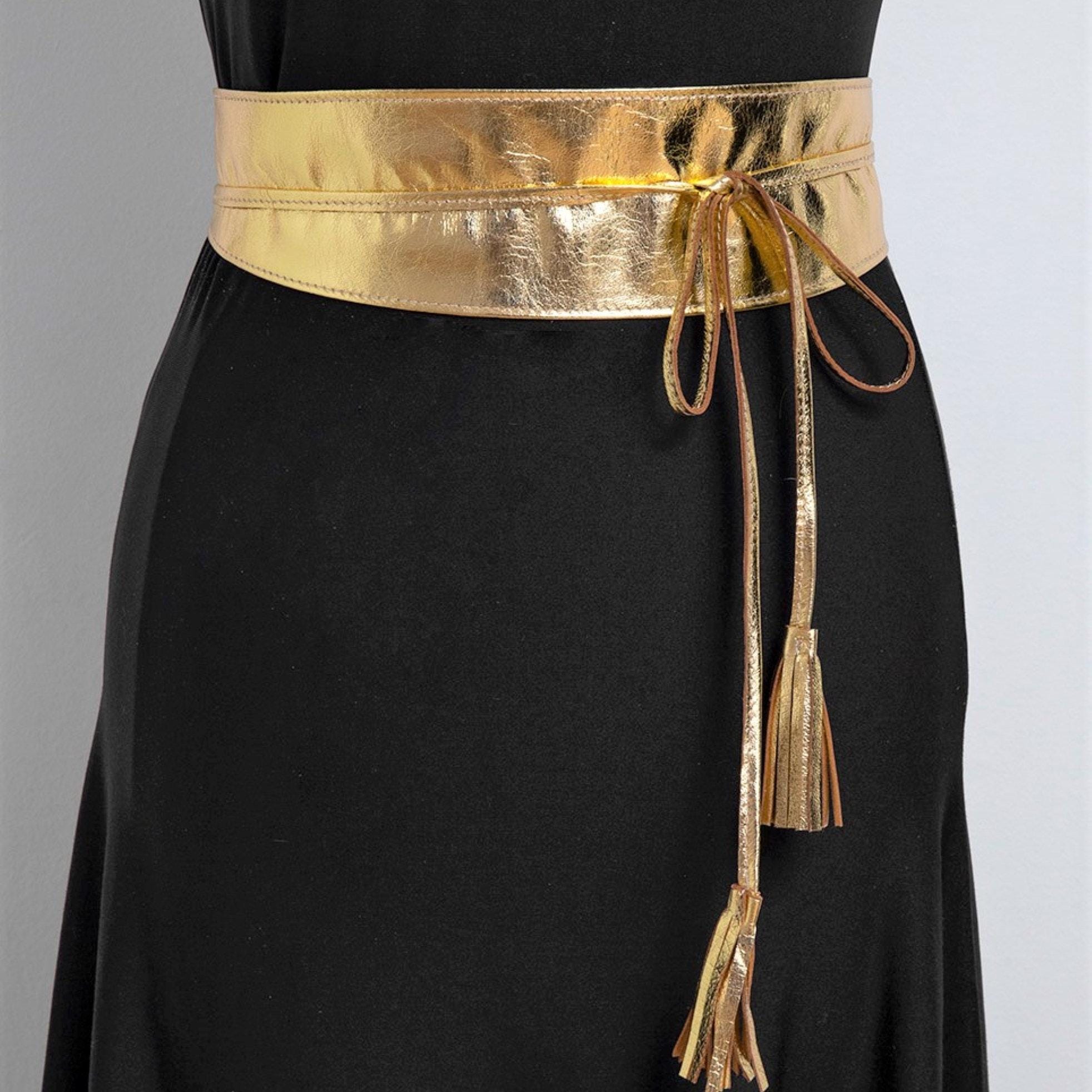 Wide Gold Belt, Lace up Belt, Metallic Leather Wrap Belt  display picture 1