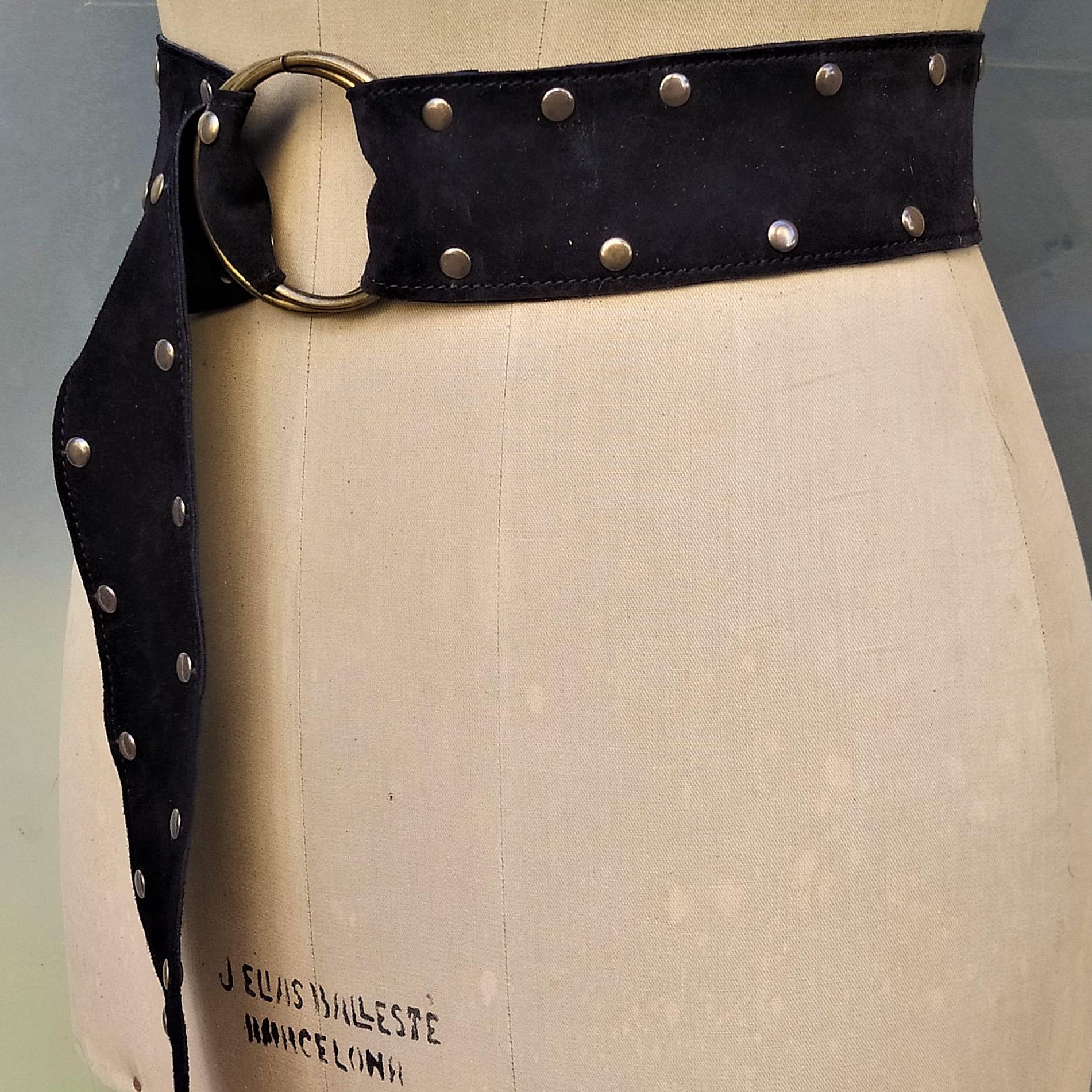 Black Suede Leather Studded Belt 39\
