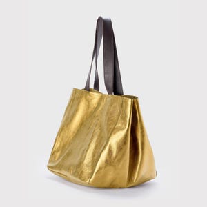 Golden Tote Bag, Gold Leather Tote, Metallic Leather Bag, Oversized Handbag Available in Large & Extra Large Sizes