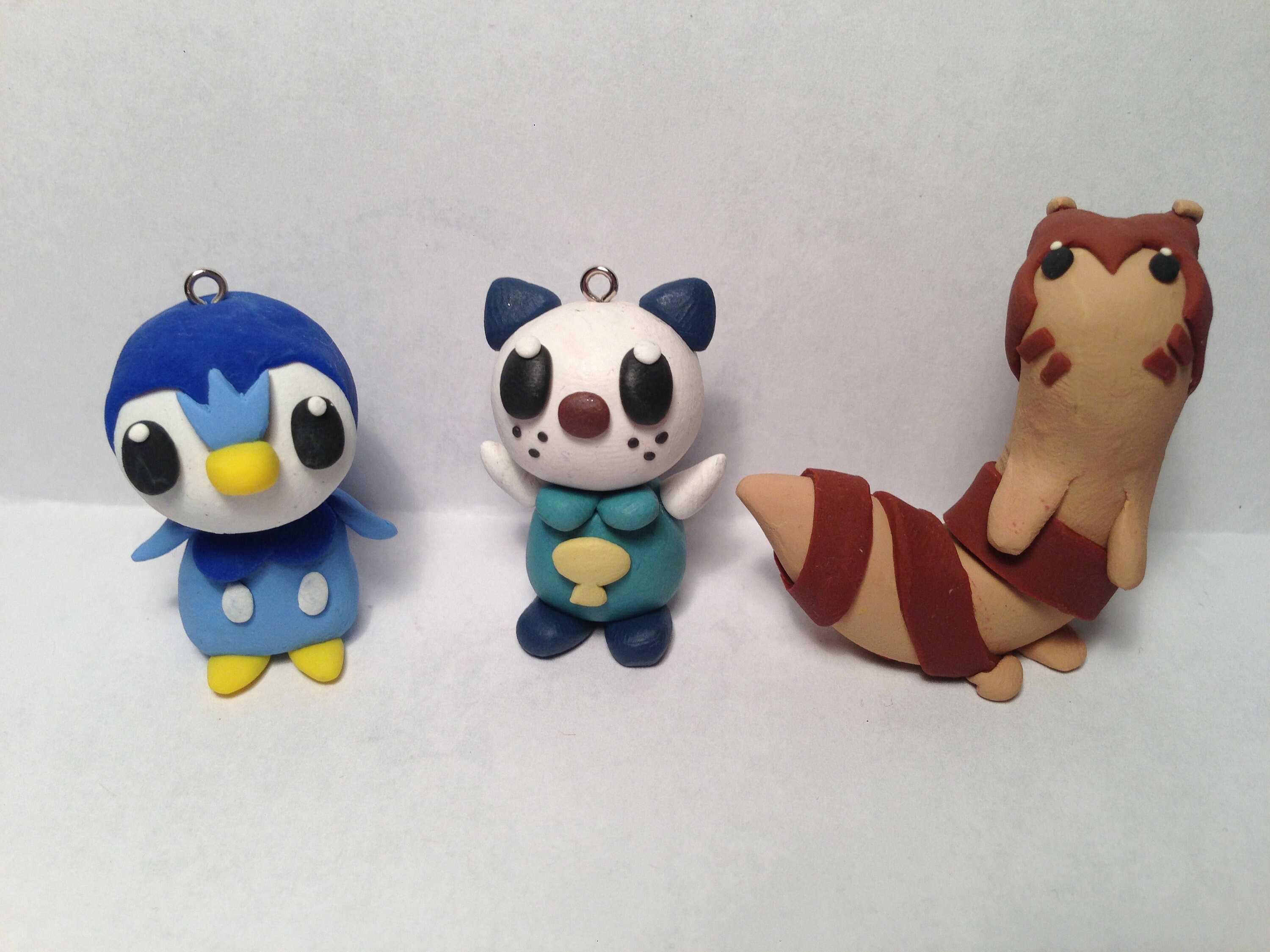 Pokémon figures, polymer clay, piplup, oshawott, furret, clay charm, chibi  figure, anime, video game, kawaii, image size:3000x2250