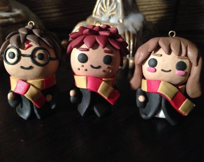 Harry, Ron or Hermione Polymer Clay Figures Christmas Ornaments Charms