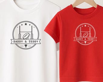 Custom Rugby Badge T Shirts | Matching Sports Tops | Personalised Family Shirts | Father’s Day Gift