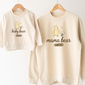 Sweat-shirt maman ours personnalisé assorti, sweat-shirt bébé ours, Winnie classique, nouvelle maman, future maman, cadeau fête des mères, cadeau baby shower