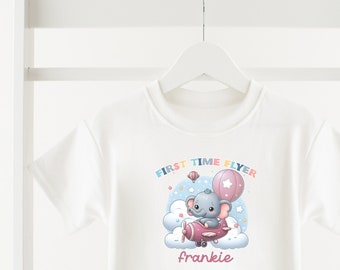 Personalised First Time Flyer Holiday T-shirt Babygrow Sweatshirt- Airport t-shirt - First Holiday - White T-shirt Kids Babies First flight