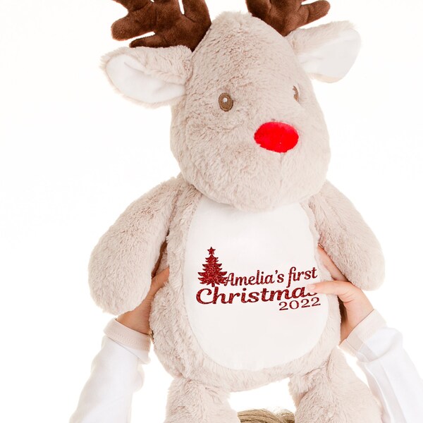 Personalised My first Christmas Reindeer Teddy 2023 - Merry Christmas Christmas Gift Christmas Tree