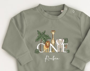 Personalised Safari Sweatshirt any name and age Birthday Gift Safari theme all year sweatshirt Khaki