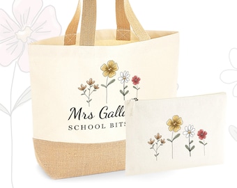 Personalised Teachers Gift - Bag - Bag Set Teacher bag Gifts Teacher gift flowers