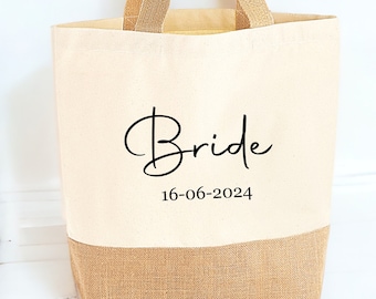 Personalised Bride Bag - Bride Tote Bag- Wedding day Bag- Wedding Gift - Honeymoon Bag- New Mrs Bag - Bride to be Bag- Jute Bag- canvas