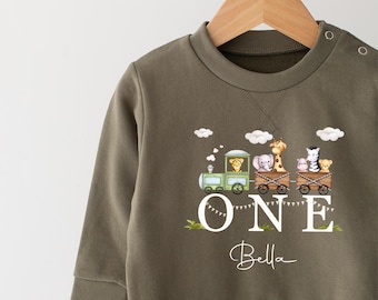 Personalised Safari Train Sweatshirt - Safari animals - Trains -Any age - 1, 2, 3 - Birthday Gift -Boys Girls -  - More Colours- Children's