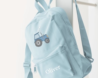 Personalised Tractor bag set Rucksack backpack school nursery bag and bottle more colours - blue tractor