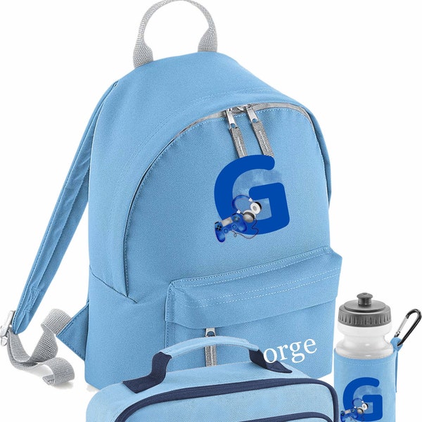 Personalisierter Gaming-Gamer Name und ursprüngliche Rucksack Rucksack, Wasserflasche und Lunchbag Set - Kinder Back to School Bag-Kontrolle