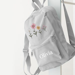 Sac à dos personnalisé avec fleurs, fleurs roses colorées Rentrée scolaire, crèche, cartable, école de jeux disponible en 9 couleurs