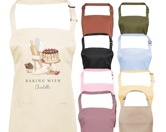 Personalised Apron Any name Baking Chef Ladies Women Kitchen Gift For Her Chocolate Cake Choice of colours