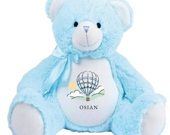 Personalisierter Blauer Teddybär Neugeborene Baby Geschenke Andenken Teddybär Jedes Jahr Heißluftballon