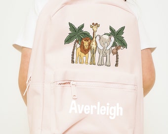 Personalised Safari, Elephant, lion Backpack Rucksack Back to school, nursery, school bag, play school available in 8 striking colours