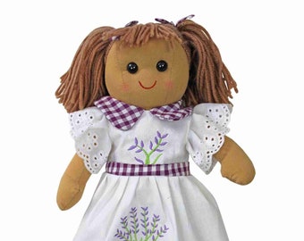 Personalised Rag Doll Embroidered Lavender Lilac dress Girls gift Christmas Birthday