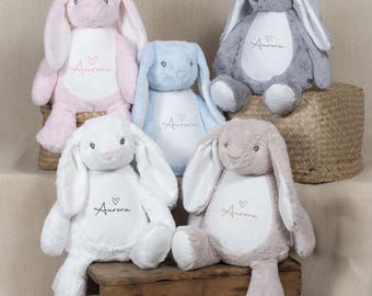 Personalised Rabbit Teddy | Custom Name Soft Toy 5 colours | Baby Gift | New Baby Keepsake | Nursery | Children’s Plush Toy