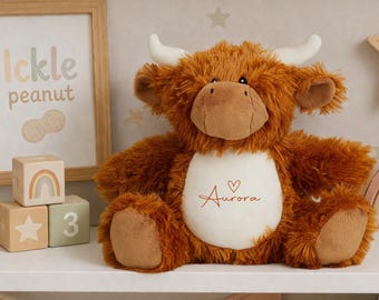 Personalised Highland Cow Teddy | Soft Plush Toy, Custom Name Keepsake