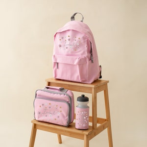Ensemble sac à dos et sac à lunch avec nom personnalisé - Sac pour la rentrée des classes pour enfants - Sac à dos fleuri
