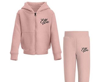 Personalised Initials Tracksuit Set Kids Boys Girls Toddler Set Dusky Pink Hoodie Jacket