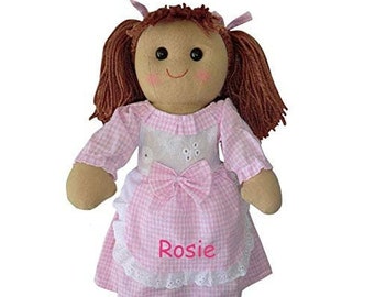 Personalised Ragdoll with a pink gingham dress