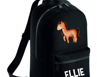 Personalised Horse Backpack Rucksack Back to school, nursery, school bag, play school available in 8 colours, horse lover, horse riding