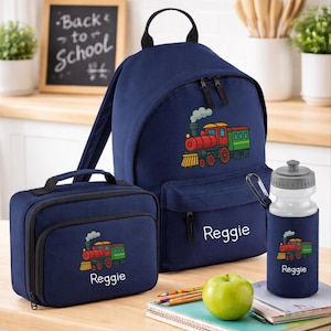 Personalised Steam Train Backpack, Lunch Bag, Water Bottle Set