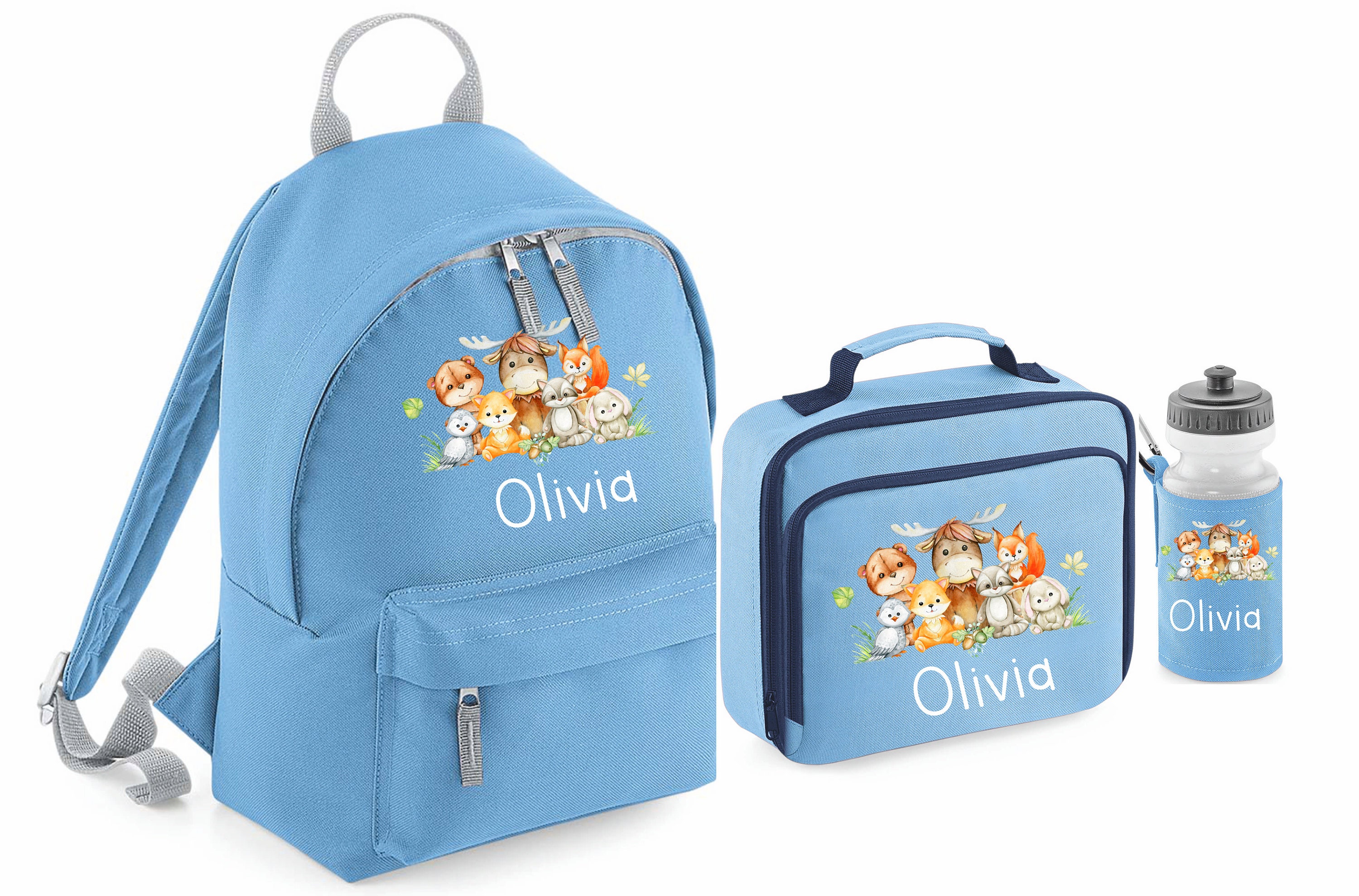Animal Rucksack Personalised Woodland Animals Name Backpack Rucksack ,lunch Box, Bottle ...