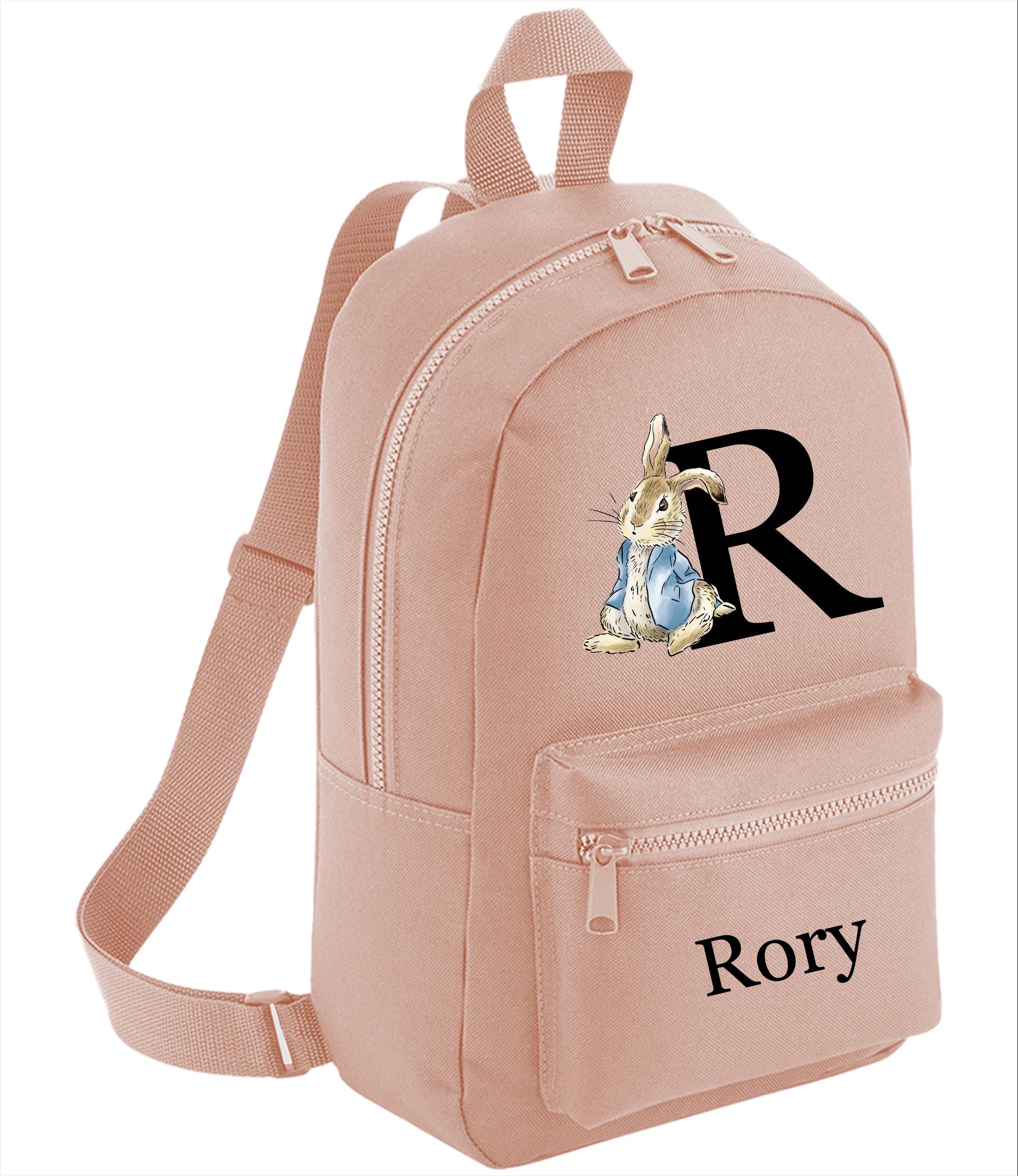 Personalised Rabbit bag and bottle set Rucksack backpack school nursery bag and bottle more colours - Rabbit blue coat